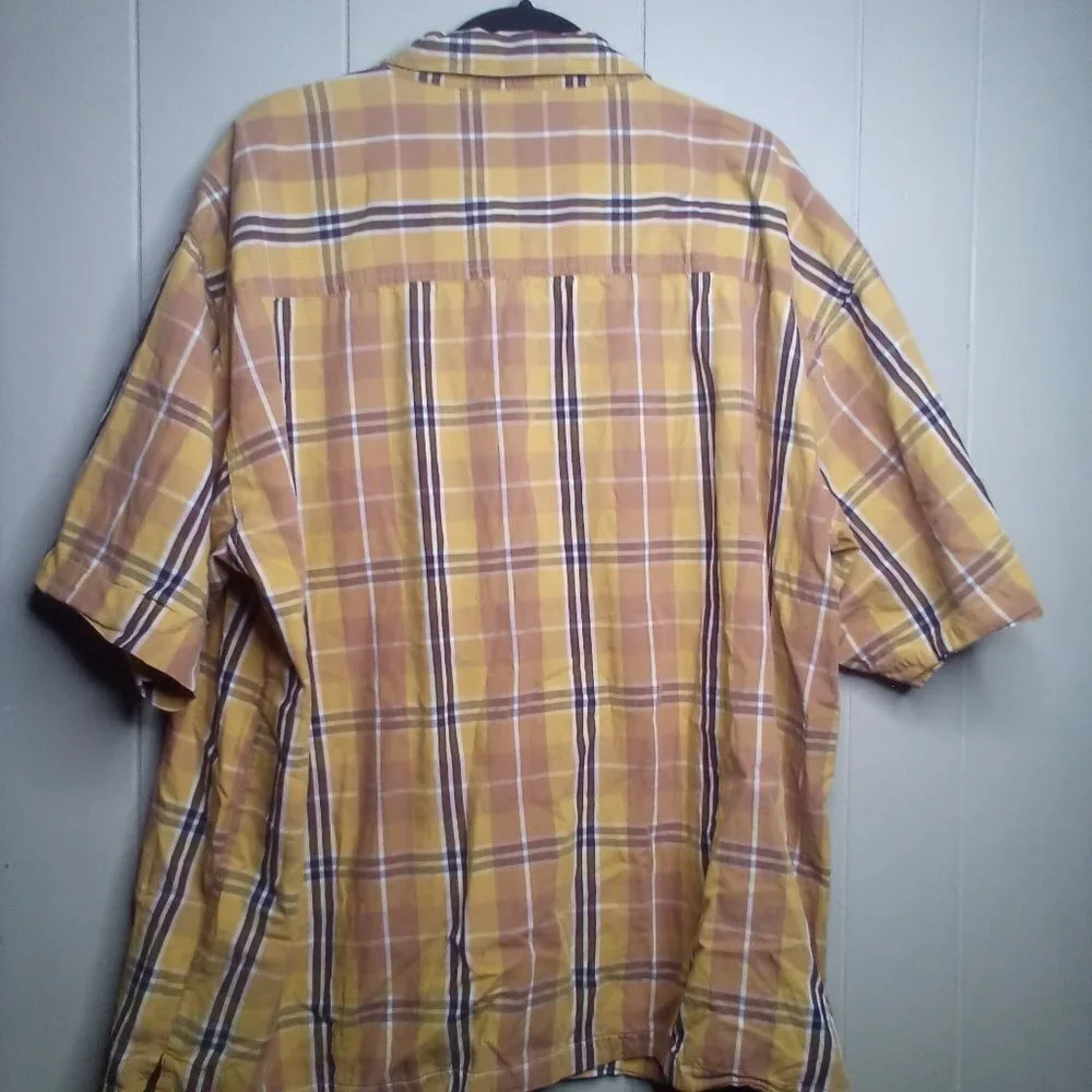Enyce Button Up Shirt 3XL Short Sleeve Plaid Brown Yellow